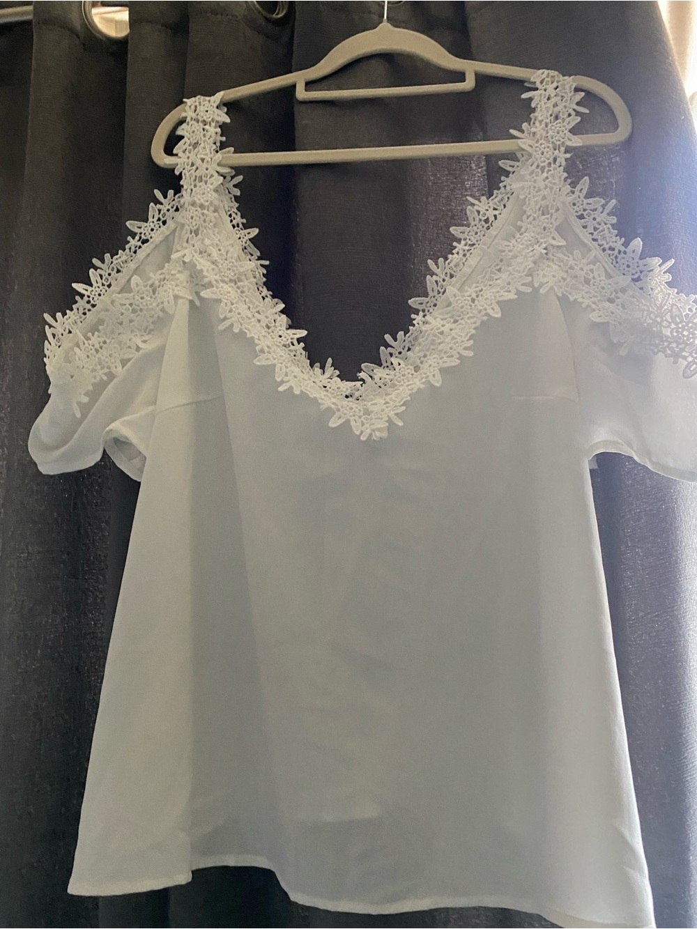 SHEIN White Cold-Shoulder Lace-Trim V-Neck Camisole